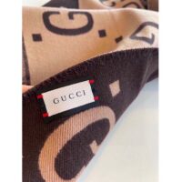 Gucci Unisex GG Jacquard Wool Silk Scarf Brown Beige GG Jacquard Wool Silk (6)