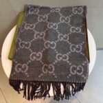Gucci Unisex GG Jcquard Pattern Knit Scarf Tassels Grey Wool Light Grey GG - Image 2