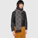 Gucci Unisex GG Jcquard Pattern Knit Scarf Tassels Grey Wool Light Grey GG - Image 19
