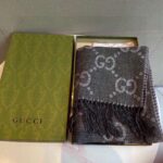 Gucci Unisex GG Jcquard Pattern Knit Scarf Tassels Grey Wool Light Grey GG - Image 13