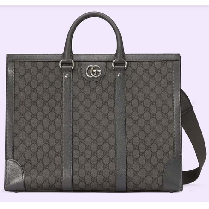 Gucci Unisex GG Ophidia Large Tote Bag Grey Black GG Supreme Canvas