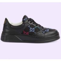 Gucci Unisex GG Sneaker Black Leather Multicolor GG Fabric Mid Heel 5.6 Cm Heel (10)