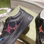 Gucci Unisex GG Sneaker Black Leather Multicolor GG Fabric Mid Heel 5.6 Cm Heel – Image 8