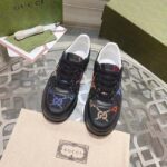 Gucci Unisex GG Sneaker Black Leather Multicolor GG Fabric Mid Heel 5.6 Cm Heel – Image 3