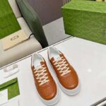 Gucci Unisex GG Sneaker Interlocking G Brown Perforated Leather Rubber Mid 5.6 Cm Heel - Imagen 2