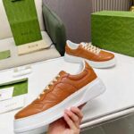 Gucci Unisex GG Sneaker Interlocking G Brown Perforated Leather Rubber Mid 5.6 Cm Heel - Imagen 7