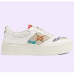 Baskets unisexes Gucci GG en cuir blanc à talon moyen, G entrelacés, talon de 5,6 cm
