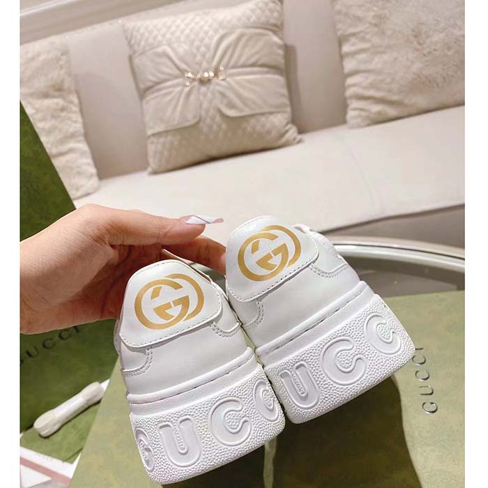 Gucci Unisex GG Sneaker White Leather Mid heel Interlocking G 5.6 Cm Heel (4)