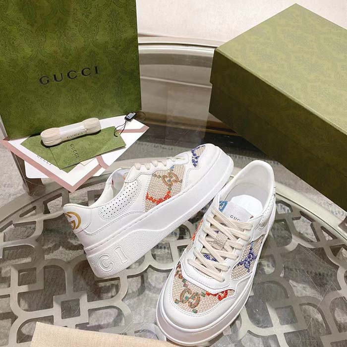 Gucci Unisex GG Sneaker White Leather Mid heel Interlocking G 5.6 Cm Heel (6)