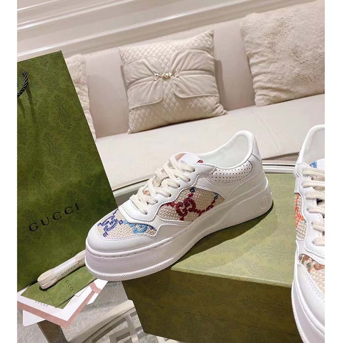 Gucci Unisex GG Sneaker White Leather Mid heel Interlocking G 5.6 Cm Heel (8)