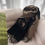 Gucci Unisex GG Wool Interlocking G Scarf Pink Black Wool Fringe Trim - Image 4
