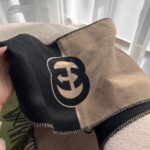 Gucci Unisex GG Wool Interlocking G Scarf Pink Black Wool Fringe Trim - Image 7