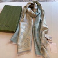 Gucci Unisex GG Wool Scarf Beige Mini GG Wool Turquoise Tassel Detail (4)