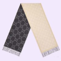 Gucci Unisex GG Wool Scarf Ivory Mini GG Black Tassel Detail (1)