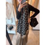 Gucci Unisex GG Wool Scarf Ivory Mini GG Black Tassel Detail - Image 6