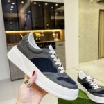 Gucci Unisex Lace-Up Sneaker Grey Leather Blue Black GG Canvas Mid 5.6 Cm Heel – Image 5