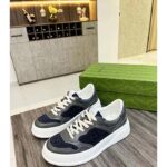 Gucci Unisex Lace-Up Sneaker Grey Leather Blue Black GG Canvas Mid 5.6 Cm Heel – Image 4