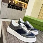 Gucci Unisex Lace-Up Sneaker Grey Leather Blue Black GG Canvas Mid 5.6 Cm Heel – Image 2