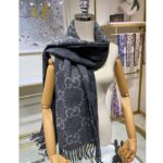 Gucci Unisex GG Jcquard Pattern Knit Scarf Tassels Grey Wool Light Grey GG - Image 14