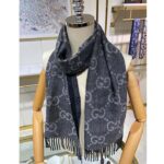 Gucci Unisex GG Jcquard Pattern Knit Scarf Tassels Grey Wool Light Grey GG - Image 7