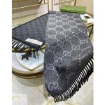 Gucci Unisex GG Jcquard Pattern Knit Scarf Tassels Grey Wool Light Grey GG - Image 4