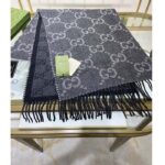 Gucci Unisex GG Jcquard Pattern Knit Scarf Tassels Grey Wool Light Grey GG - Image 3