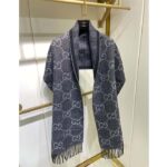Gucci Unisex GG Jcquard Pattern Knit Scarf Tassels Grey Wool Light Grey GG - Image 5