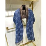 Gucci Unisex Original GG Jacquard Knit Scarf Tassels Navy Light Brown Organic Wool - Image 3