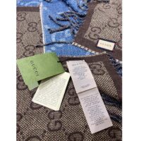 Gucci Unisex Original GG Jacquard Knit Scarf Tassels Navy Light Brown Organic Wool (3)