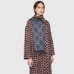 Gucci Unisex Original GG Jacquard Knit Scarf Tassels Navy Light Brown Organic Wool - Image 10