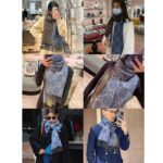 Gucci Unisex Original GG Jacquard Knit Scarf Tassels Navy Light Brown Organic Wool - Image 9