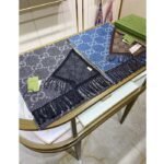 Gucci Unisex Original GG Jacquard Knit Scarf Tassels Navy Light Brown Organic Wool - Image 7