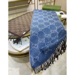 Gucci Unisex Original GG Jacquard Knit Scarf Tassels Navy Light Brown Organic Wool - Image 2