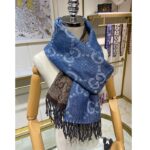 Gucci Unisex Original GG Jacquard Knit Scarf Tassels Navy Light Brown Organic Wool - Image 6