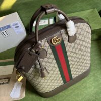 Gucci Unisex Savoy Small Bowling Tote Beige Ebony GG Supreme Canvas Double G (1)