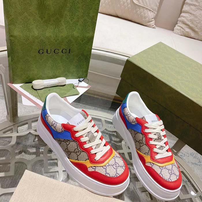 Gucci Unisex Sneaker Beige Blue GG Supreme Canvas Interlocking G 5.6 Cm Heel (4)