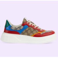 Gucci Unisex Sneaker Beige Blue GG Supreme Canvas Interlocking G 5.6 Cm Heel (9)