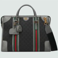 Gucci Unsiex Bauletto Large Duffle Bag Black Original GG Canvas Double G (2)