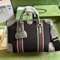 Gucci Unsiex Bauletto Large Duffle Bag Black Original GG Canvas Double G (2)