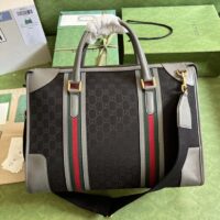 Gucci Unsiex Bauletto Large Duffle Bag Black Original GG Canvas Double G (2)