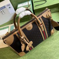 Gucci Unsiex Bauletto Large Duffle Bag Brown Original GG Canvas Double G (1)