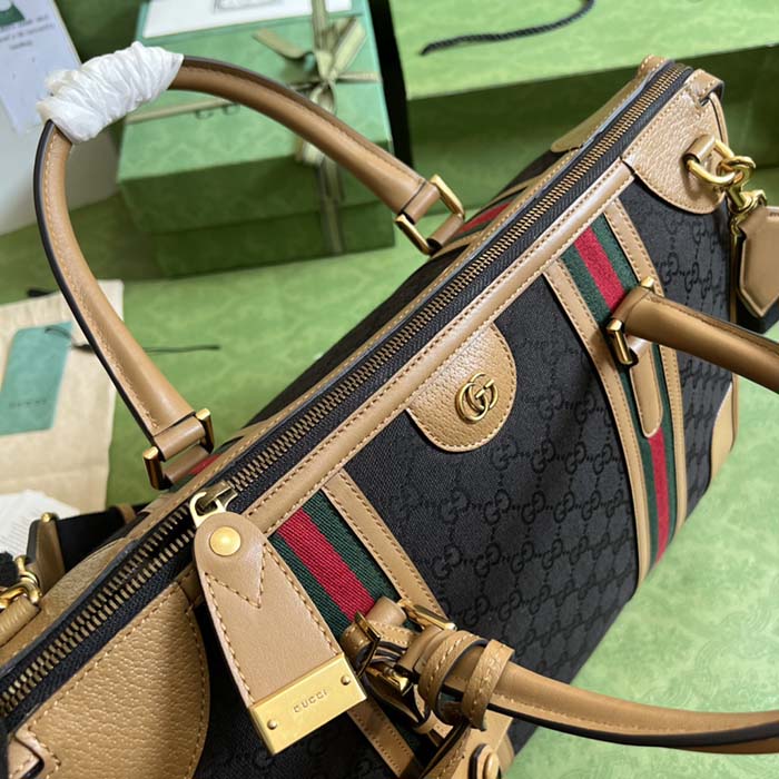 Gucci Unsiex Bauletto Large Duffle Bag Brown Original GG Canvas Double G (6)