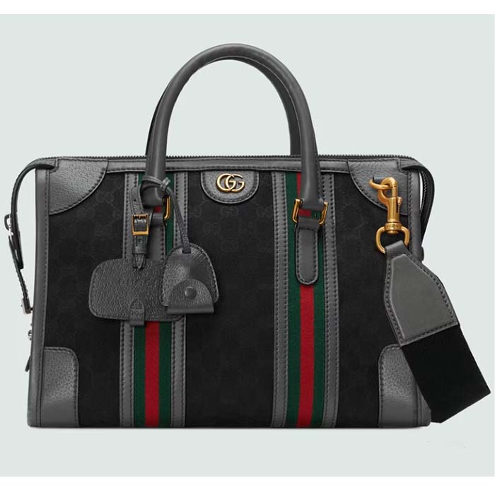 Gucci Unsiex GG Bauletto Medium Top Handle Bag Black Original GG Canvas (1)
