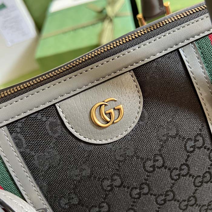 Gucci Unsiex GG Bauletto Medium Top Handle Bag Black Original GG Canvas (10)