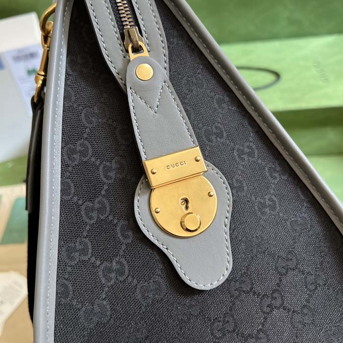 Gucci Unsiex GG Bauletto Medium Top Handle Bag Black Original GG Canvas (11)