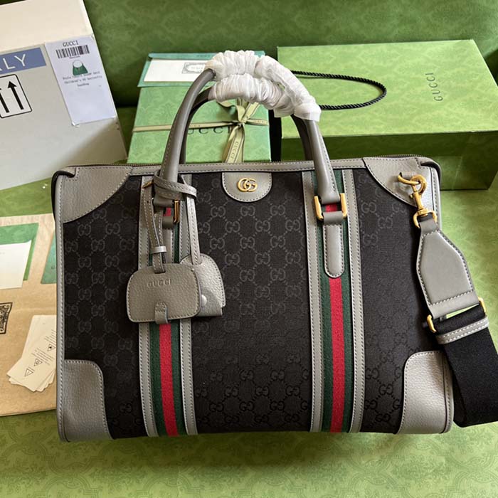 Gucci Unsiex GG Bauletto Medium Top Handle Bag Black Original GG Canvas (4)