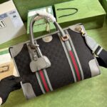 Gucci Unsiex GG Bauletto Medium Top Handle Bag Black Original GG Canvas - Image 3
