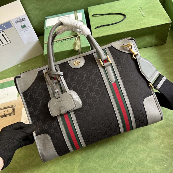 Gucci Unsiex GG Bauletto Medium Top Handle Bag Black Original GG Canvas (7)