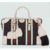 Gucci Unsiex GG Bauletto Small Top Handle Bag Black White Original GG Canvas (1)