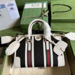 Gucci Unsiex GG Bauletto Small Top Handle Bag Black White Original GG Canvas – Image 2